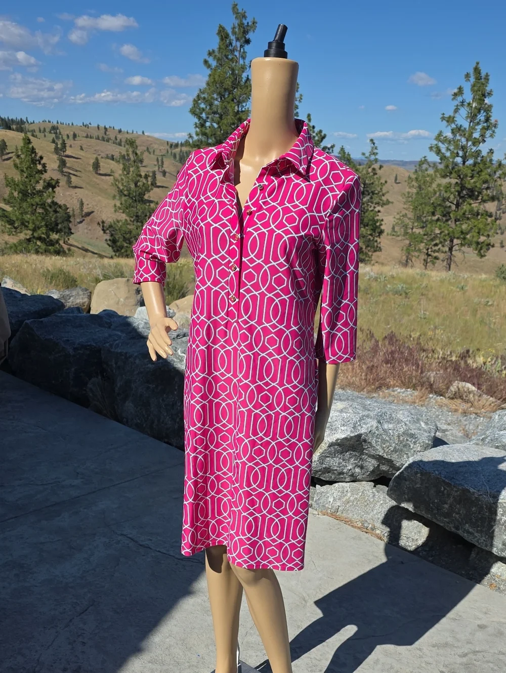 Jude Connally Hot Pink Geometric Shirt Dress - Picture 1 of 5